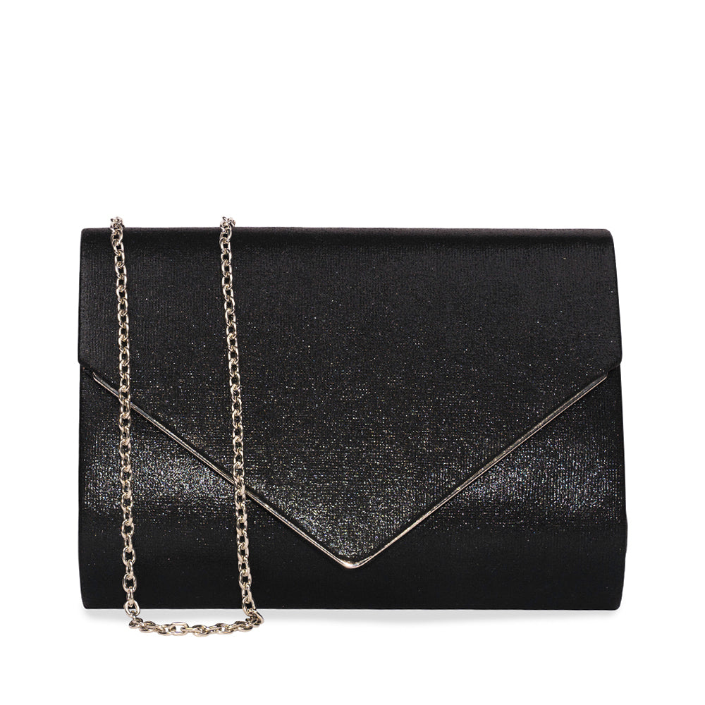 Darcy Black Shimmer Envelope Clutch Handbag Paradox London