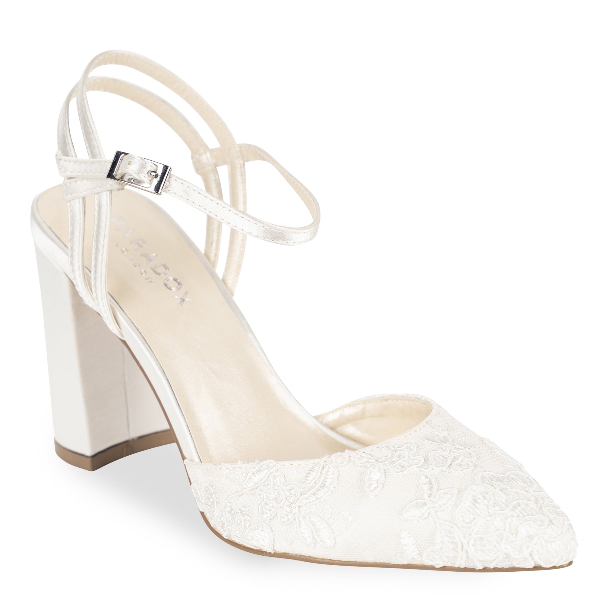 Ivory Lace Satin Wide Fit Low Heel Wedding Bridal Shoe ~Agatha by hot Pink Paradox London UK 3 4 5