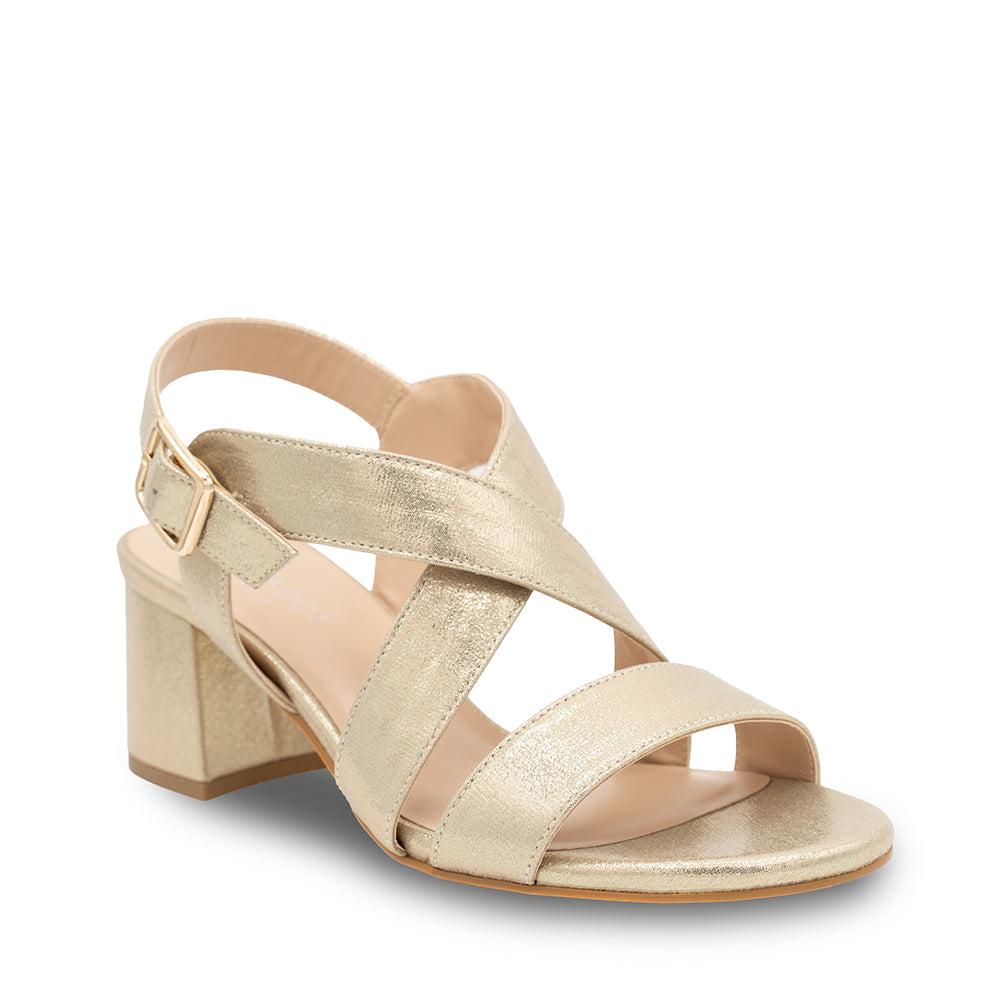 Ida Champagne Shimmer Block Heel Sandals Paradox London