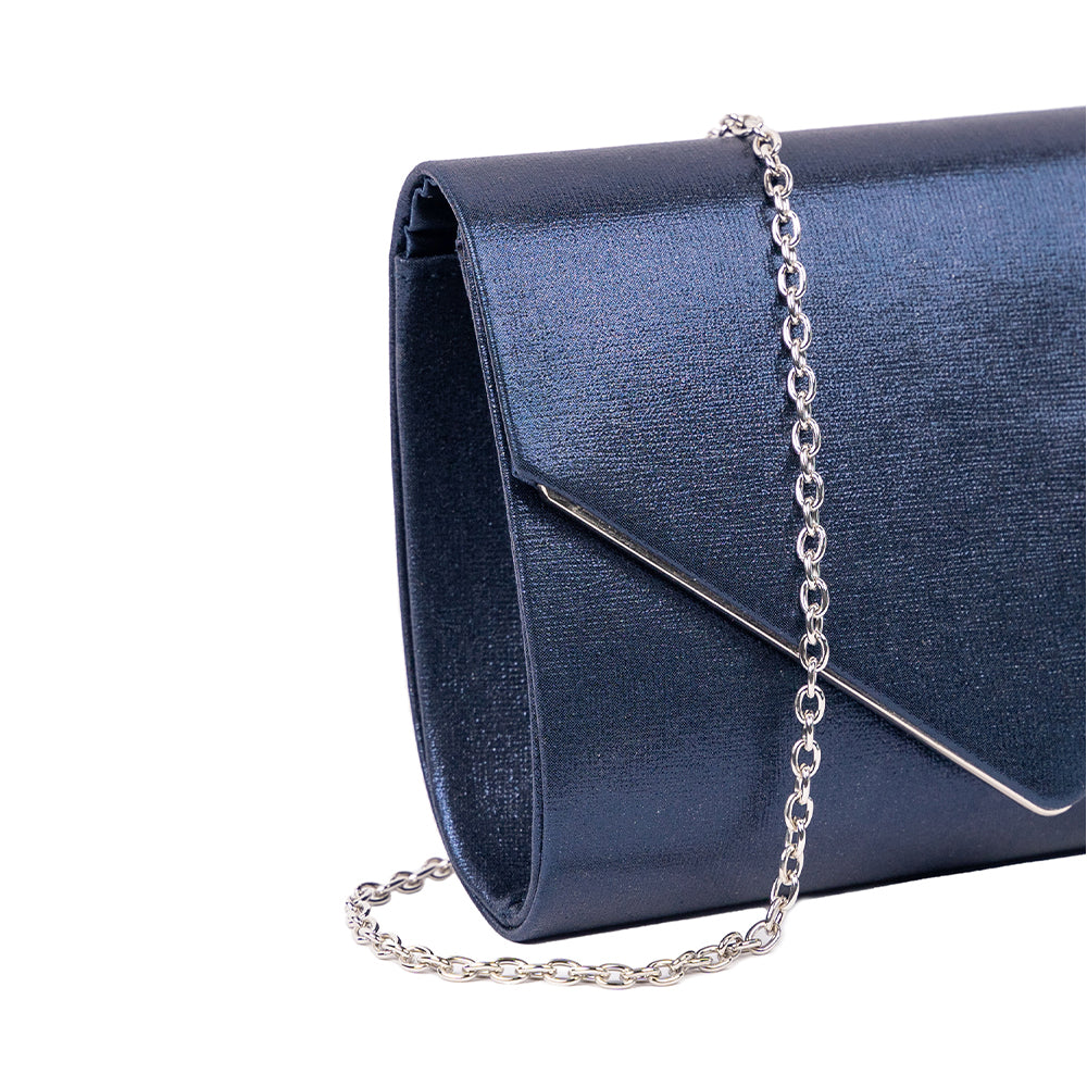 Darcy Navy Shimmer Envelope Clutch Handbag Paradox London