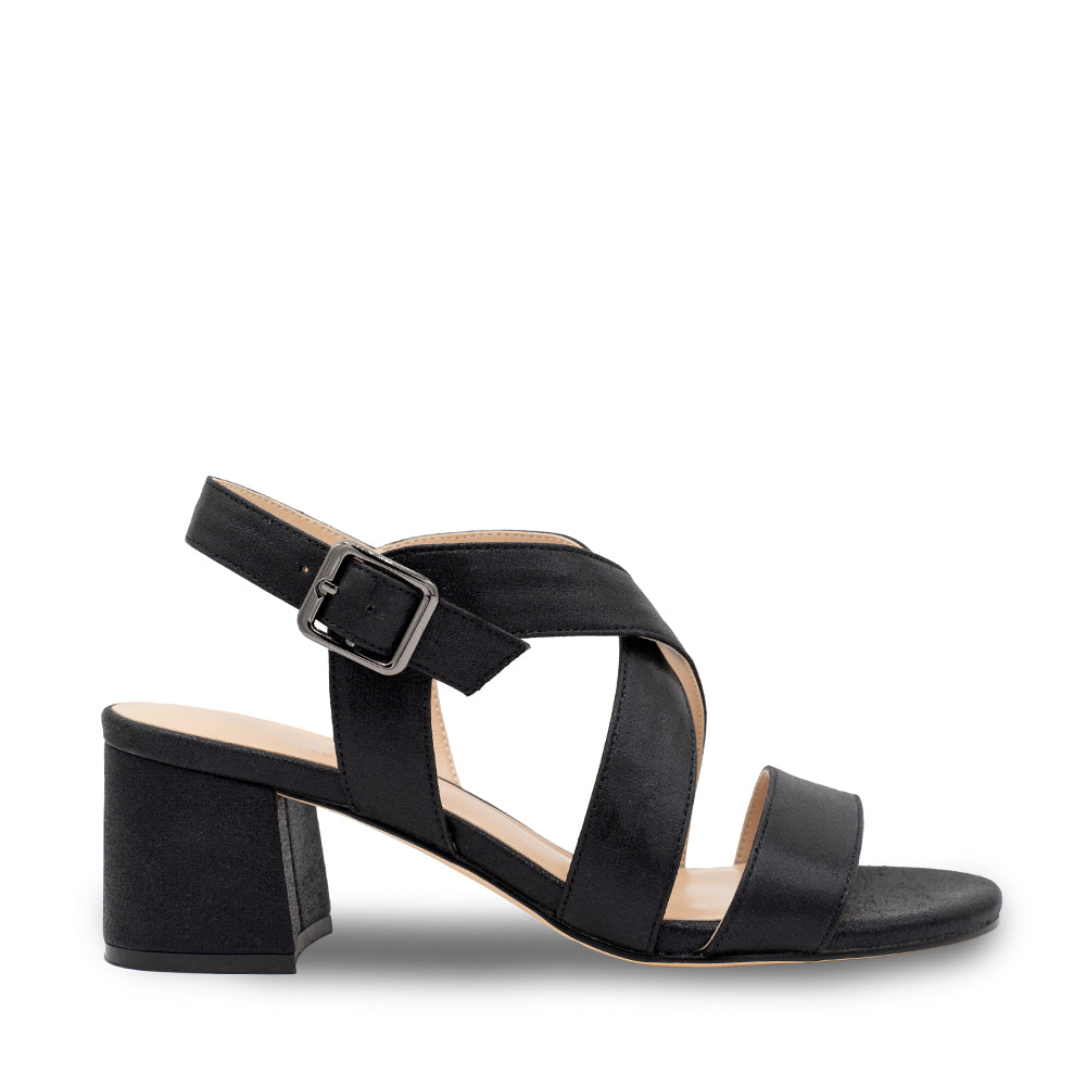 Ida Black Shimmer Block Heel Sandals Paradox London