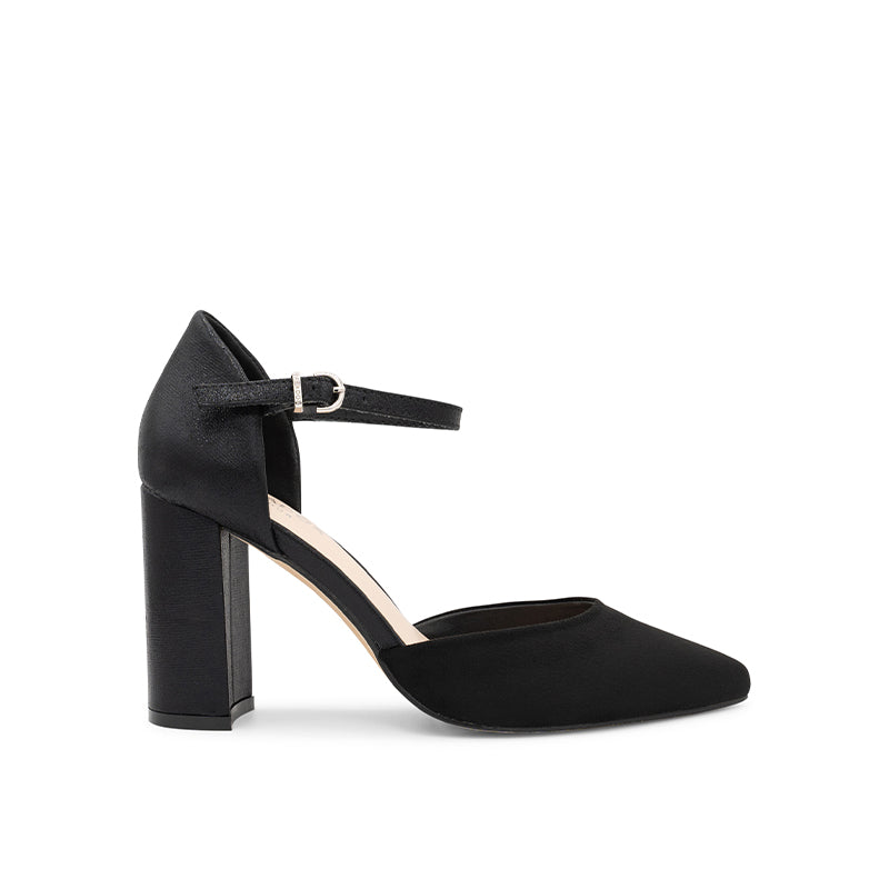 Black block heel pumps with ankle strap best sale