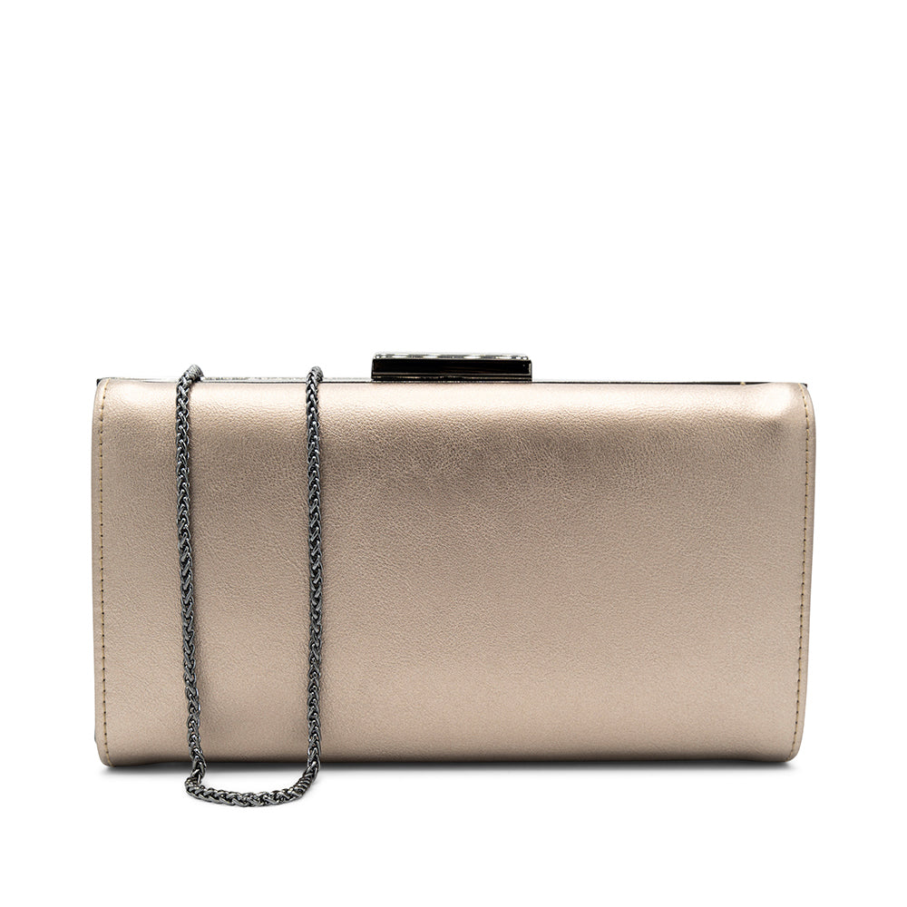 Dasha Pewter Faux Leather Box Clutch Handbag | Paradox London