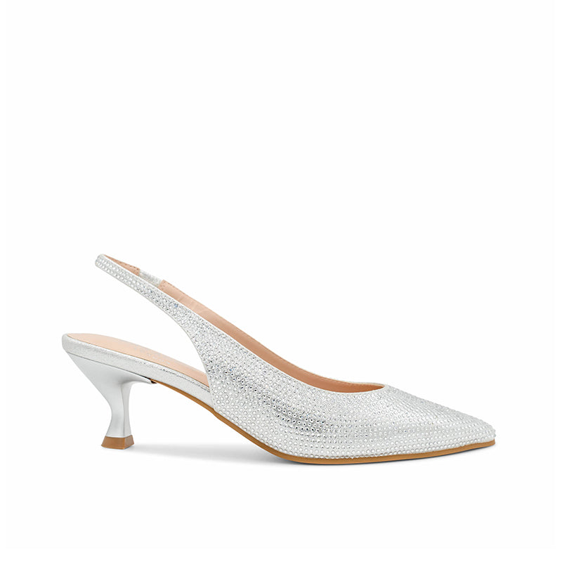 Paradox London Cordelia Silver Slingback Heels