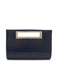 Paradox London Navy Crocodile Print Clutch Bag