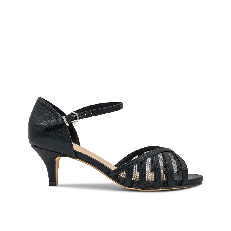 Paradox London Evelyn Black Wide Fit Black Kitten heeled Sandal 