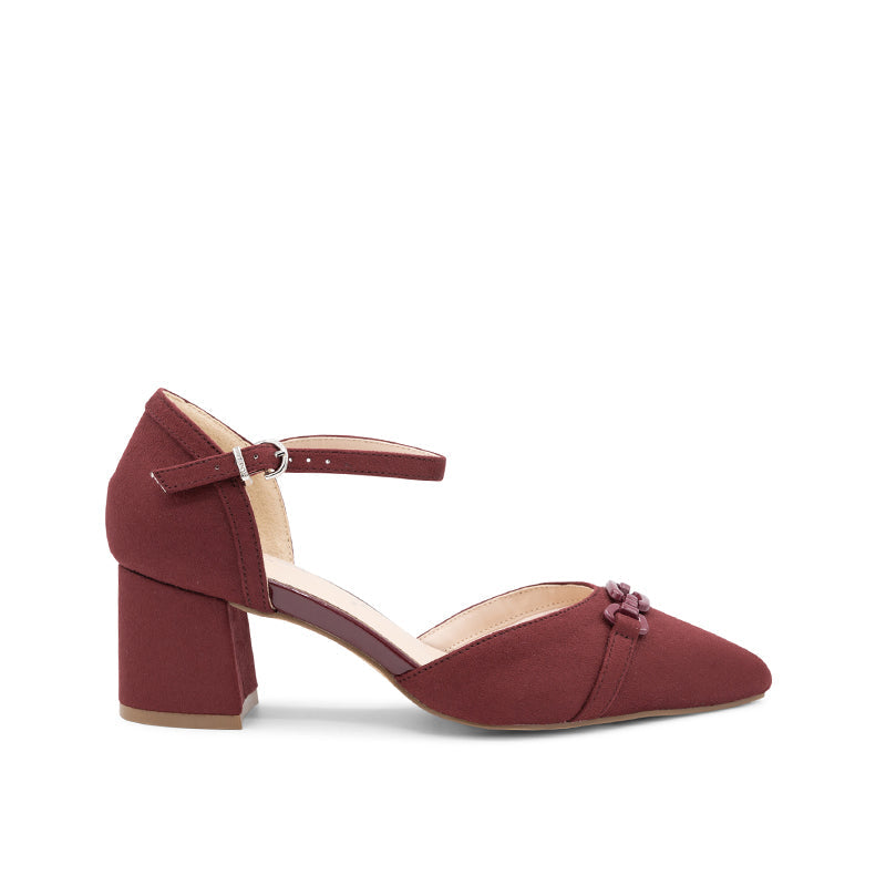 Paradox London Farina Wide Fit Burgundy Block Heels