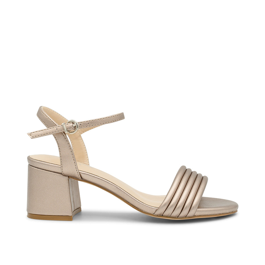 Ilaria Pewter | Mid Block Heel Tubular Sandals | Paradox London