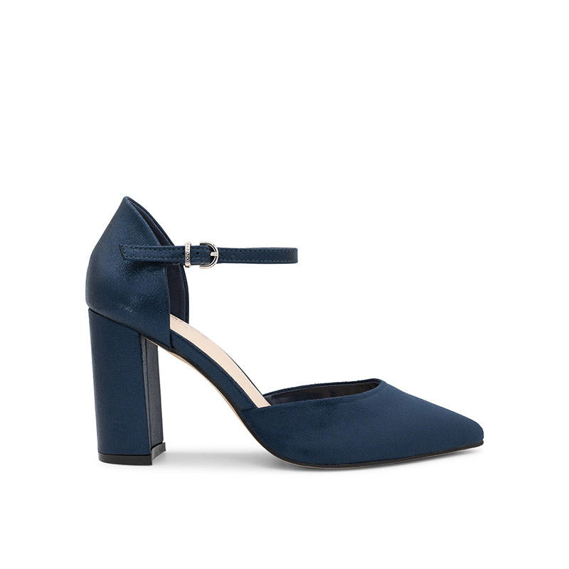 Paradox London Navy Block Heel Pointed Toe Heels