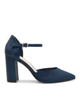 Paradox London Navy Block Heel Pointed Toe Heels