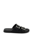 Black flat sandals by Paradox London